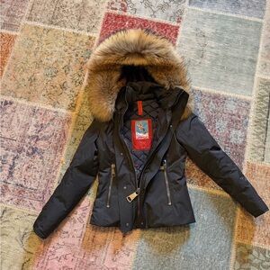 Women's Black Puffer Jacket with Faux Fur Hood